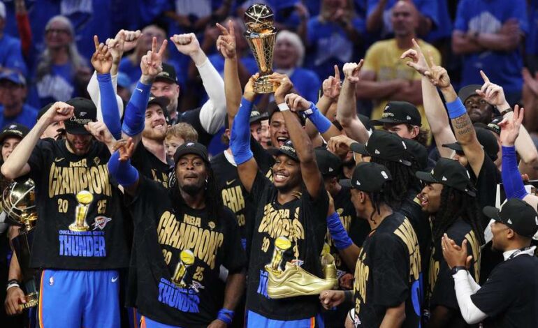 OKLAHOMA CITY THUNDER SE CORONAN CAMPEONES NBA AL VENCER A INDIANA PACERS 103 A 91 EN JUEGO 7.